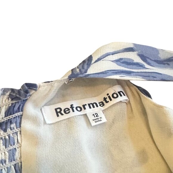 Reformation Twilight Dress White Blue Floral Print Tie Shoulders Size 12 Womens - Picture 10 of 13